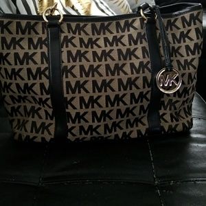 Tan & black Michael Kors tote bag
